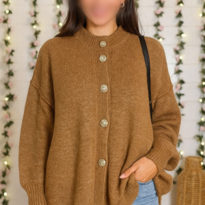 Gilet en maille Mylène camel boutons dorés