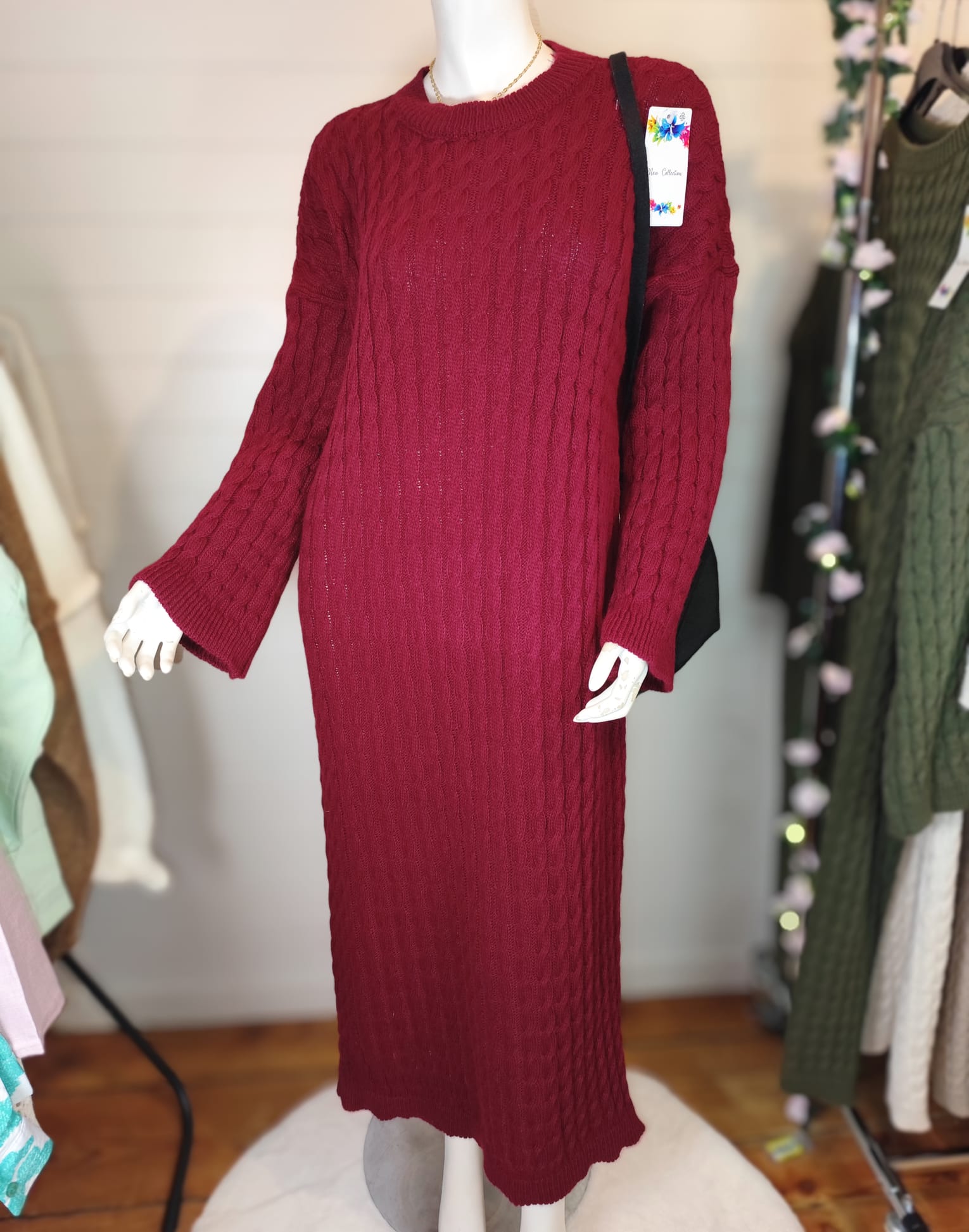 Robe longue en maille Monia bordeaux