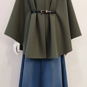 Cape classique Kaki avec ceinture - Fabrication Italienne